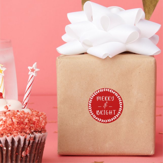 Merry & Bright Red and White Holiday Classic Round Sticker (Party)