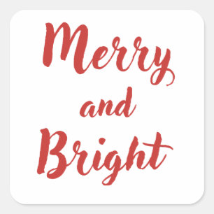 Merry & Bright Red Brushed Script Holiday sticker