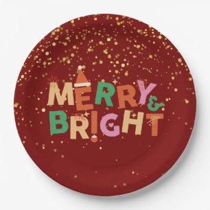 Merry & Bright Red Christmas Party Paper Plate