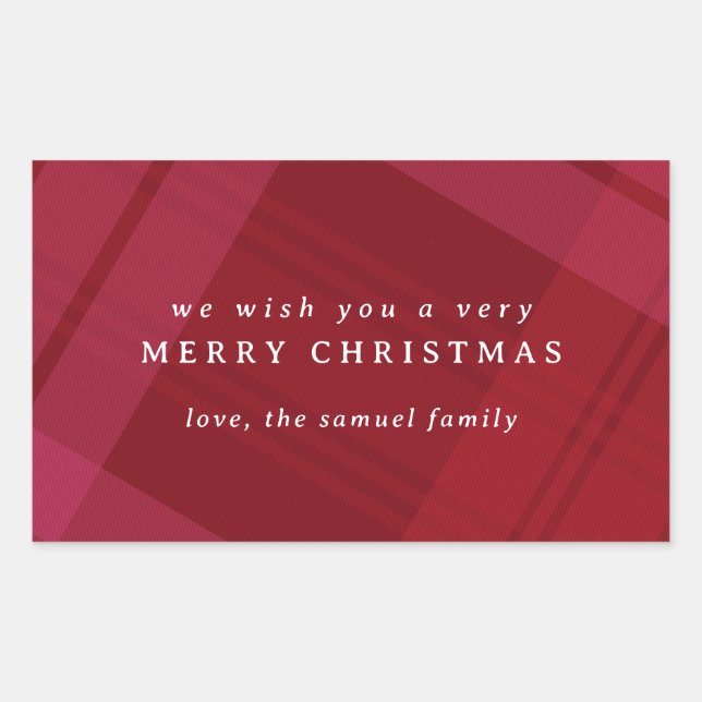 Merry bright red Christmas plaid simple holiday Rectangular Sticker (Front)
