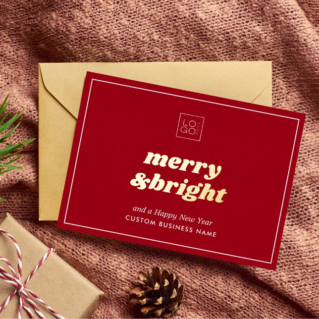 Merry & Bright Red Custom Logo Holiday Card (Creator Uploaded)