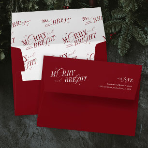 Merry & Bright Red Elegant Script Modern Christmas Envelope