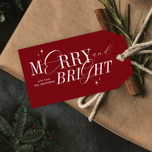 Merry & Bright Red Elegant Script Modern Christmas Gift Tags