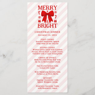 Merry & Bright Red Gingham Bow Christmas Dinner Menu