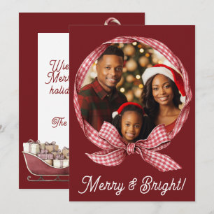 Merry & Bright Red Gingham Photo Holiday Christmas Card