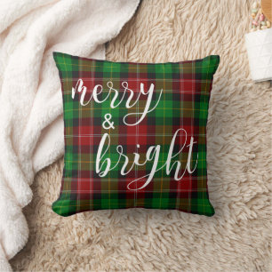 Merry & Bright Red Green Plaid Tartan Christmas Cushion