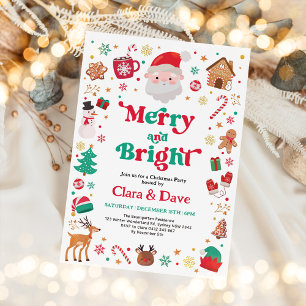 Merry & Bright Red Green Santa Christmas Party Invitation
