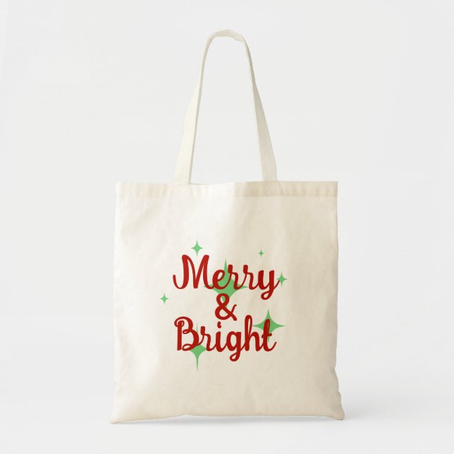 Merry & Bright Red Green Tote Bag (Front)