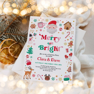 Merry & Bright Red Pink Green Christmas Party Invitation