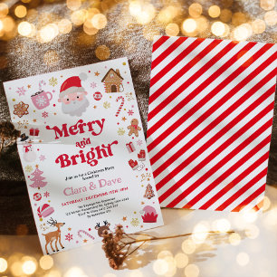 Merry & Bright Red Pink Santa Christmas Party Invitation