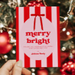 Merry & Bright Red Pink Stripes Holiday Card<br><div class="desc">Merry & Bright Red Pink Stripes Holiday Card in a modern retro style</div>