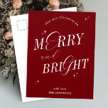 Merry & Bright Red Script Non Photo Christmas Holiday Postcard<br><div class="desc">Merry & Bright holiday card design in festive red and white with elegant script fonts. This fully editable Christmas card design includes space for your name as well as space to add your personalised message. Make this holiday season extra special with this modern holiday greeting card.</div>