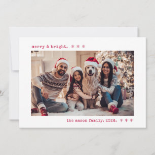 Merry & Bright Red Typewriter Photo Christmas Holiday Card