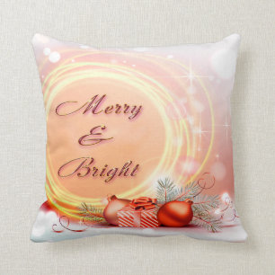 Merry & Bright Red Yellow Festive Christmas Cushion