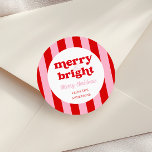 Merry & Bright Retro Christmas  Classic Round Sticker<br><div class="desc">Merry & Bright Retro Christmas Classic Round Stickers</div>