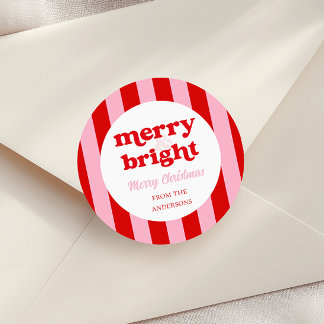 Merry & Bright Retro Christmas Classic Round Sticker