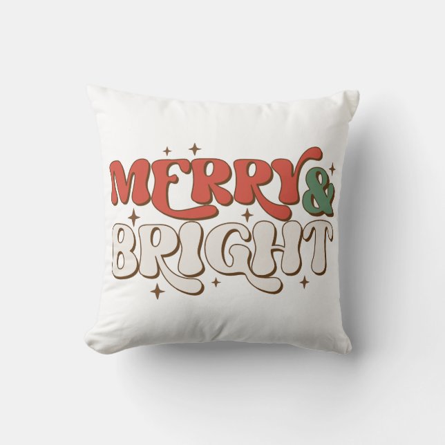Merry & Bright Retro Christmas Cushion (Front)