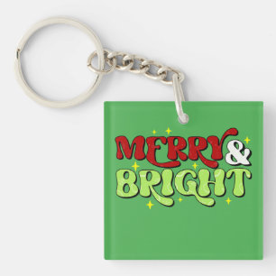 Merry & Bright - Retro Christmas Happy Holidays Key Ring