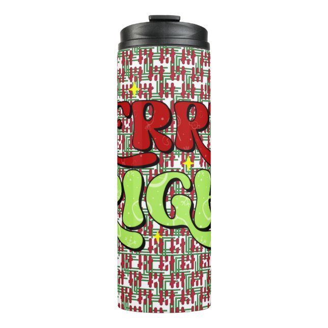 Merry & Bright - Retro Christmas Happy Holidays Thermal Tumbler (Front)