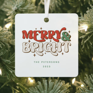 Merry & Bright Retro Christmas Metal Tree Decoration