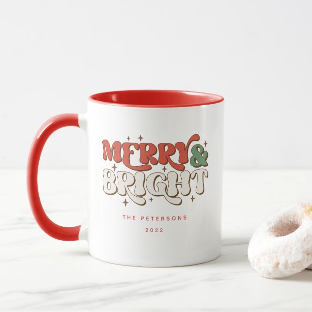 Merry & Bright Retro Christmas Mug (With Donut)