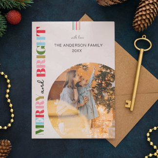 Merry & Bright Retro Christmas Photos Holiday Card