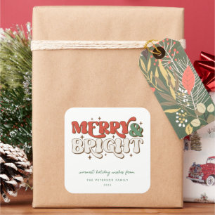 Merry & Bright Retro Christmas Square Sticker