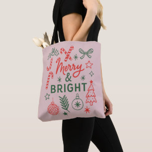 Merry & Bright Retro Christmas Stocking Festive Tote Bag