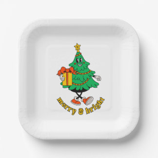 Merry & Bright Retro Christmas Tree Paper Plates
