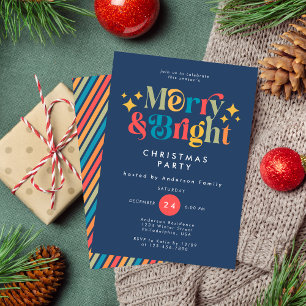 Merry & Bright Retro Colourful Dark Christmas Part Invitation