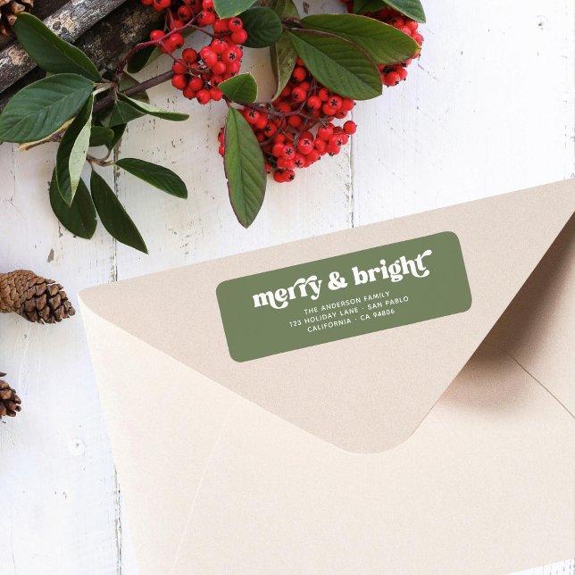 Merry Bright Retro Green Christmas Return Address  Label (Creator Uploaded)