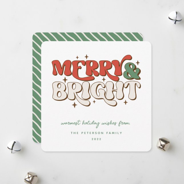 Merry & Bright Retro  Holiday Card (Front/Back In Situ)