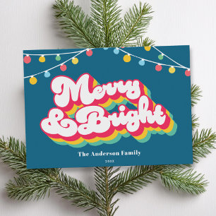 Merry & Bright Retro Non Photo Christmas Holiday Card