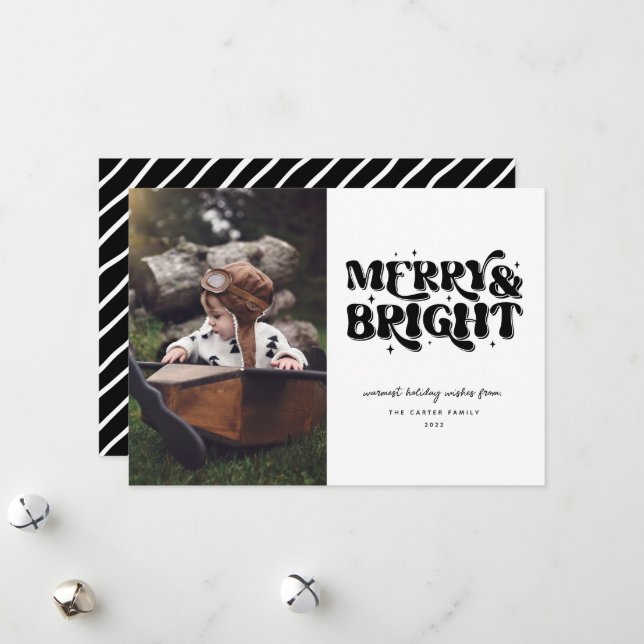 Merry & Bright Retro Photo Holiday Card (Front/Back In Situ)