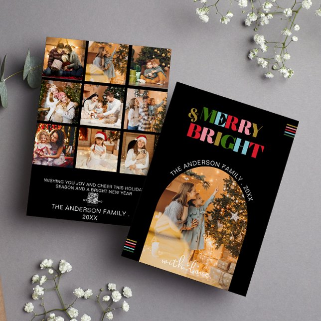 Merry & Bright Retro Photos Christmas Holiday Card (Creator Uploaded)