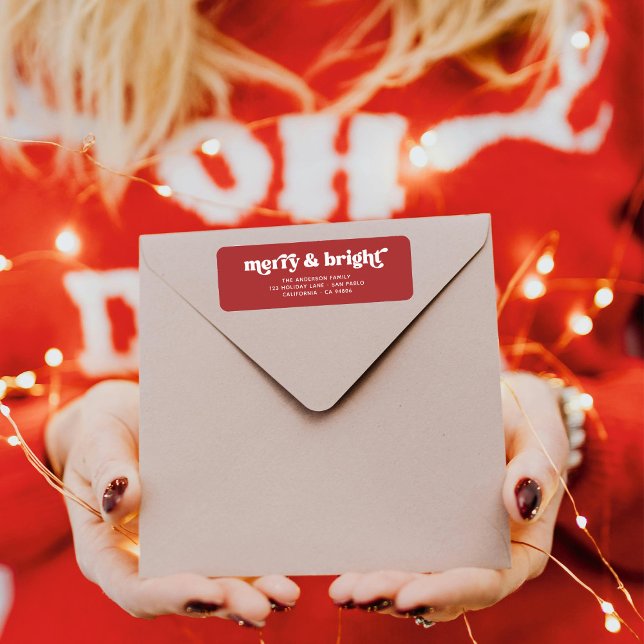 Merry Bright Retro Red Christmas Return Address  Label (Creator Uploaded)