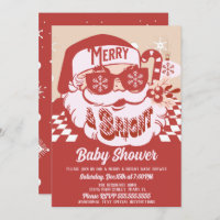 Merry Bright Retro Santa Christmas Baby Shower Red