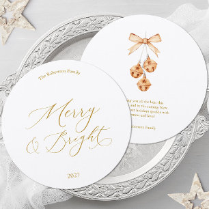 Merry & Bright Round Christmas Card with Bells