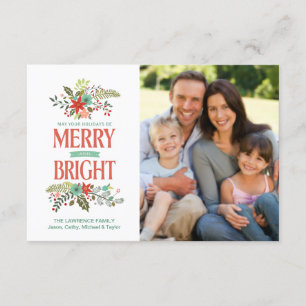 Merry & Bright Rustic Floral Holiday Photo Card