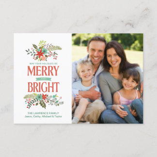 Merry & Bright Rustic Floral Holiday Photo Card