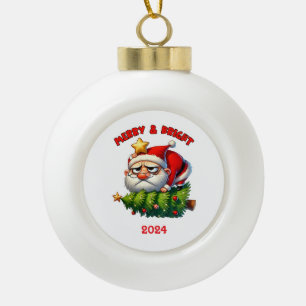 Merry & Bright Santa Ceramic Ball Christmas Ornament