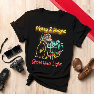 Merry & Bright Santa Festive Neon Design T-Shirt