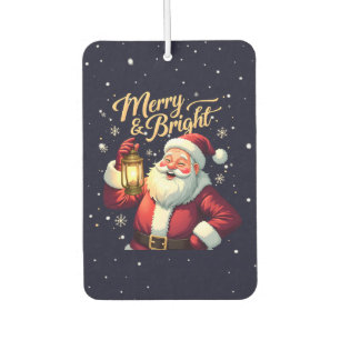 Merry Bright Santa Holding Lantern Illustration Car Air Freshener