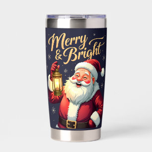 Merry Bright Santa Holding Lantern Illustration Insulated Tumbler