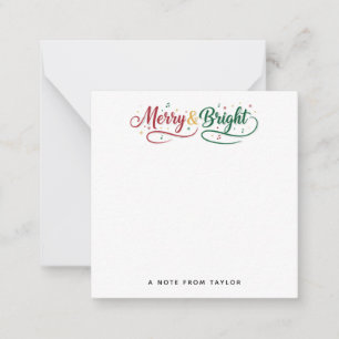 Merry & Bright Script Minimalist Holiday Note Card
