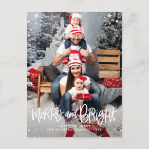 Merry & Bright script photo overlay Holiday Postcard