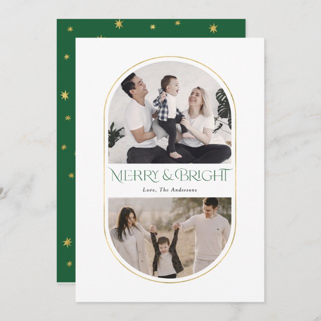 Merry & Bright Simple Arch Christmas family photos Holiday Card (Front/Back)