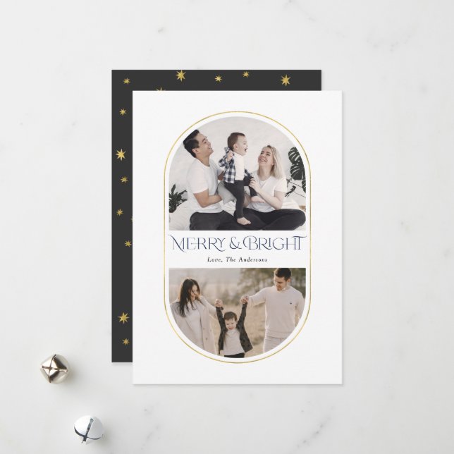 Merry & Bright Simple Arch Christmas family photos Holiday Card (Front/Back In Situ)