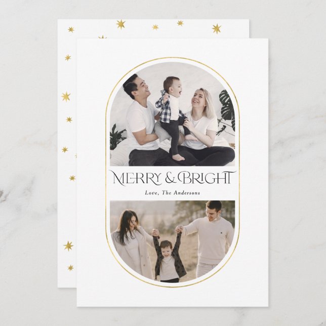 Merry & Bright Simple Arch Christmas family photos Holiday Card (Front/Back)