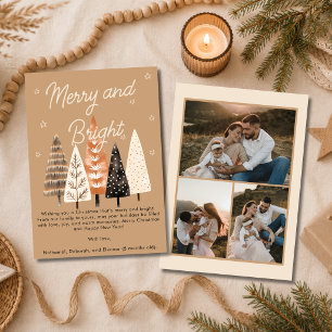 Merry & Bright Simple Brown Multi Photo Christmas Holiday Card